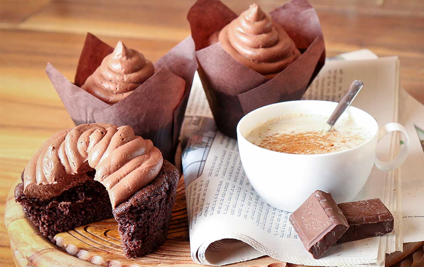 Frosted Chocolate Fudge Muffin with Date Honey Tahini